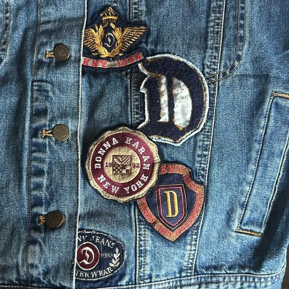 Vintage ‘92 Designer Donna Karan NY Denim Felt Letterman Vest Streetwear Retro - Picture 6 of 11